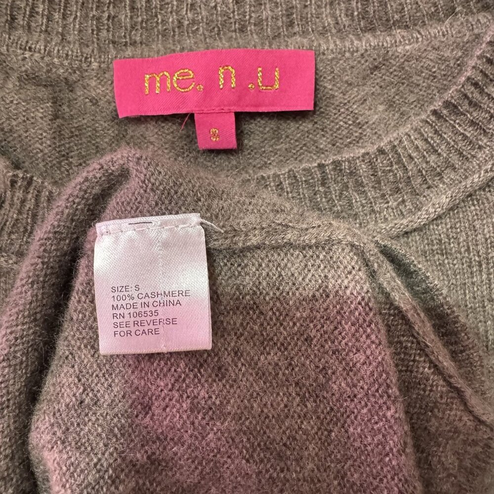 Me. N. U Womens Gray/Black 100% Cashmere Long Sleeve Sweater Crew Neck Top S - Picture 6 of 6